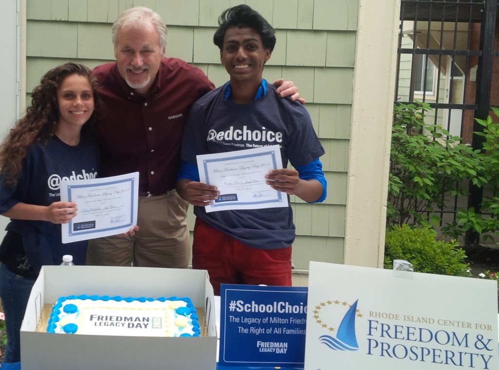 Tiffany Rezendes and Bryan Morillo were announced as the top two essayist in the 2013 Milton Friedman Legacy Day Essay Contest celebration. Thanks to People United for Change for partnering with our Center.